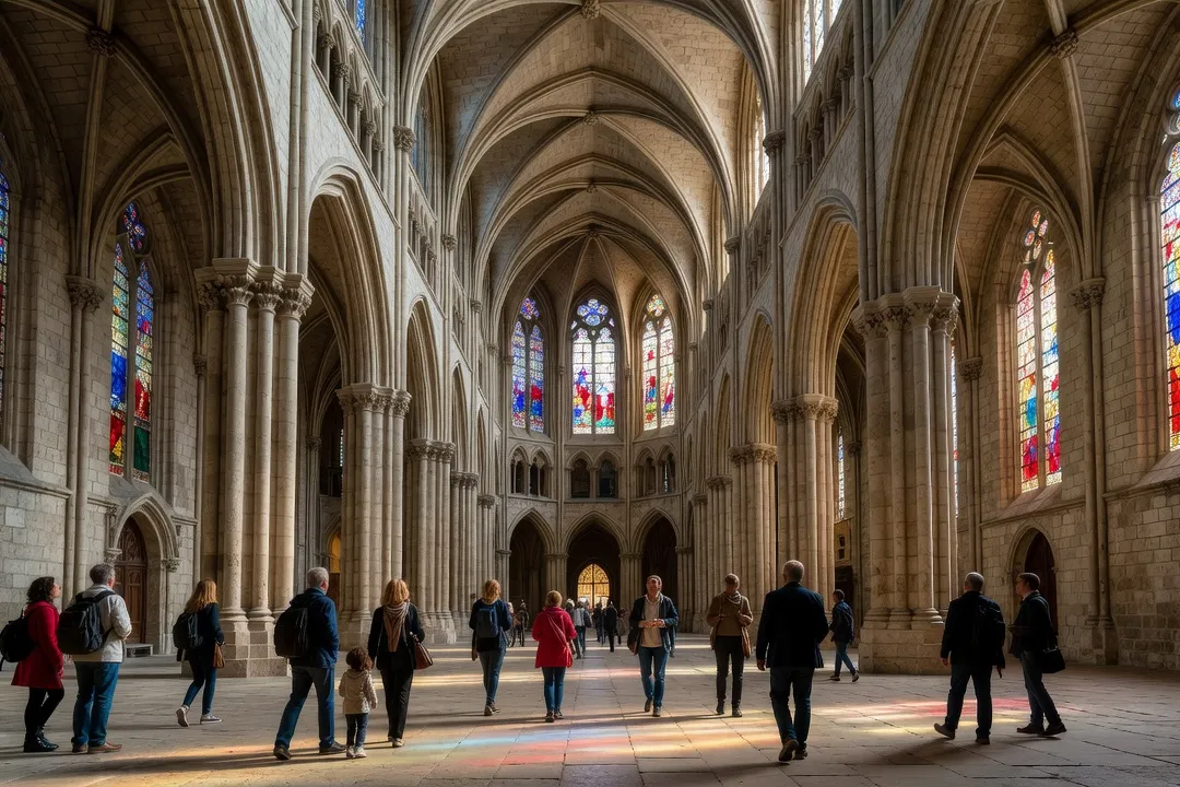 Visiteurs découvrant l'abbatiale lors des Journées du Patrimoine