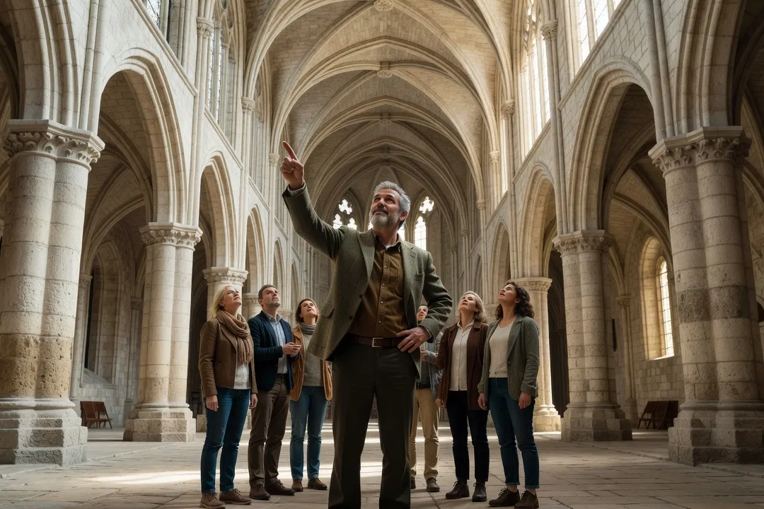 Guide du patrimoine commentant l'architecture gothique de l'abbatiale
