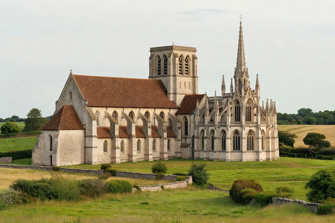 Vue extérieure de l'abbatiale Saint-Germer-de-Fly et de sa Sainte-Chapelle