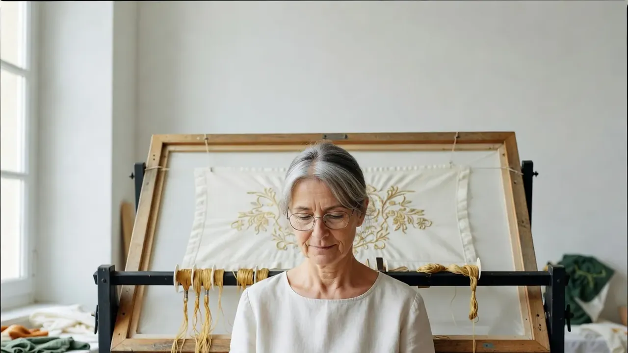 Broderie liturgique au fil d’or sur un tissu de velours
