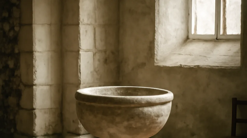 Fonts baptismaux dans une église rurale de l'Oise