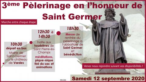 Image représentant un flyer, concernant le 3ème Pèlerinage en l'honneur de Saint Germer, le 12 Septembre 2020